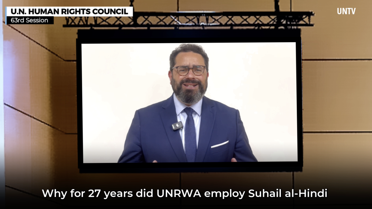Hillel Neuer Confronts UN Human Rights Council Panel on UNRWA Employment of Terrorist Leaders